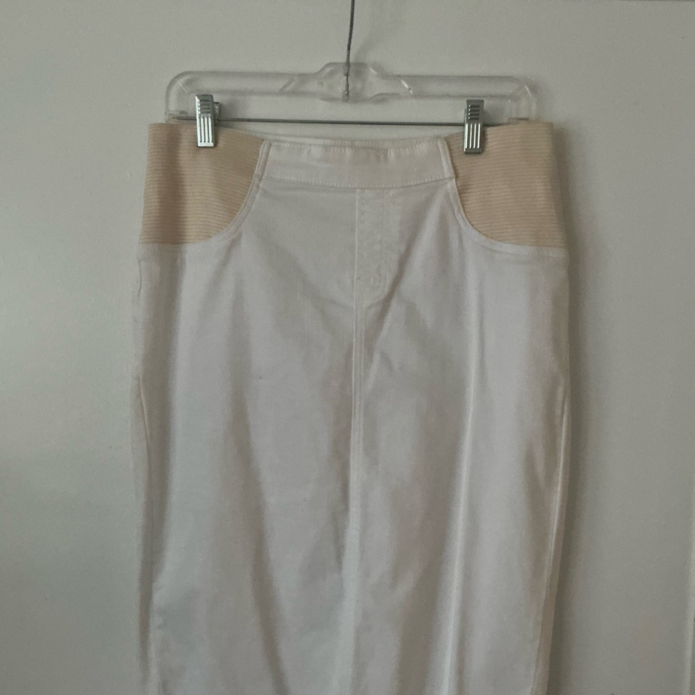 White Pencil Skirt with Cream Waist Panels